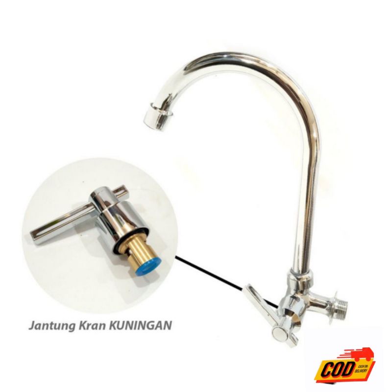 Kran Cuci Piring Kran Angsa Engkol Kran Bak Cuci Piring Keran Air Stainless Drat 1/2 Inch