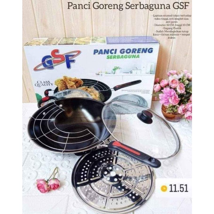 PANCI WAJAN GORENG PENGGORENGAN SERBAGUNA TEFLON TUTUP KACA  UK 32CM GSF 1032K / GSF -1032K  / WAJAN GSF 1132K / GSF-1132K