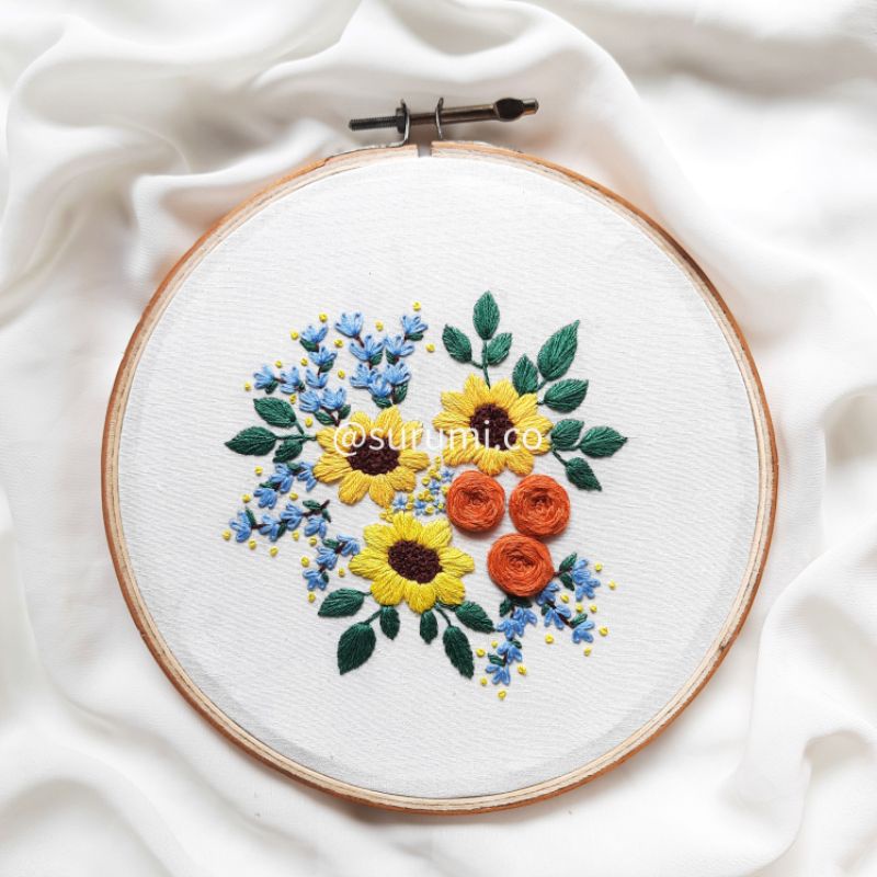 Embroidery Kit Pola Bunga Matahari Sunflower untuk Pemula Mudah/ Pola Sulaman Lengkap