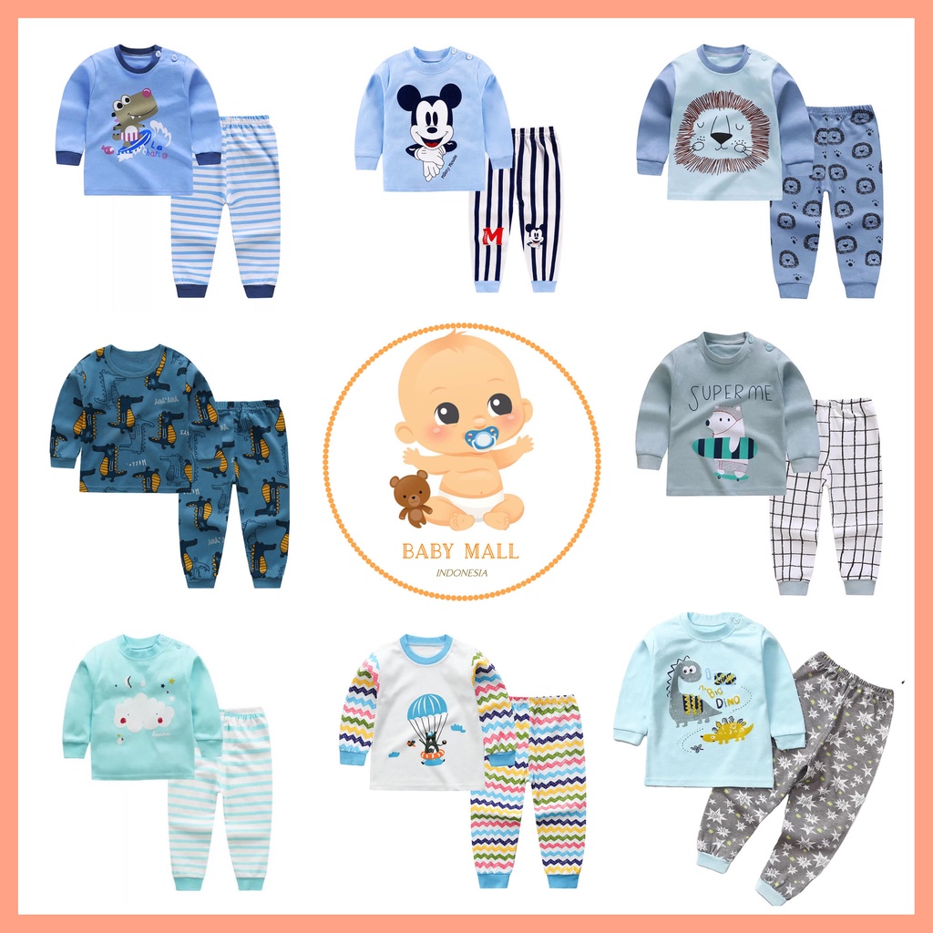 LCH - BLUE SERIES Setelan Lengan Panjang Baju Tidur Import Anak Bayi