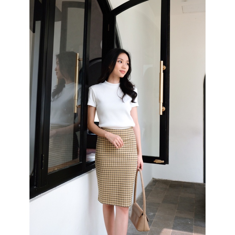 Kadaka B-0172 Midi Skirt Tweed Knit Stretch Korea Rok Wanita