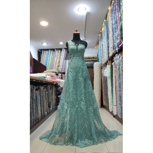 Kain Tile Dress Holographic Spangle Akar Bridesmaid Hijau Wardah