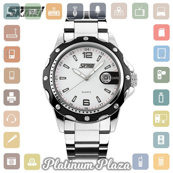 SKMEI Jam Tangan Analog Pria Strap Stainless Steel - 0992C - White/Black`8XDZZ8-