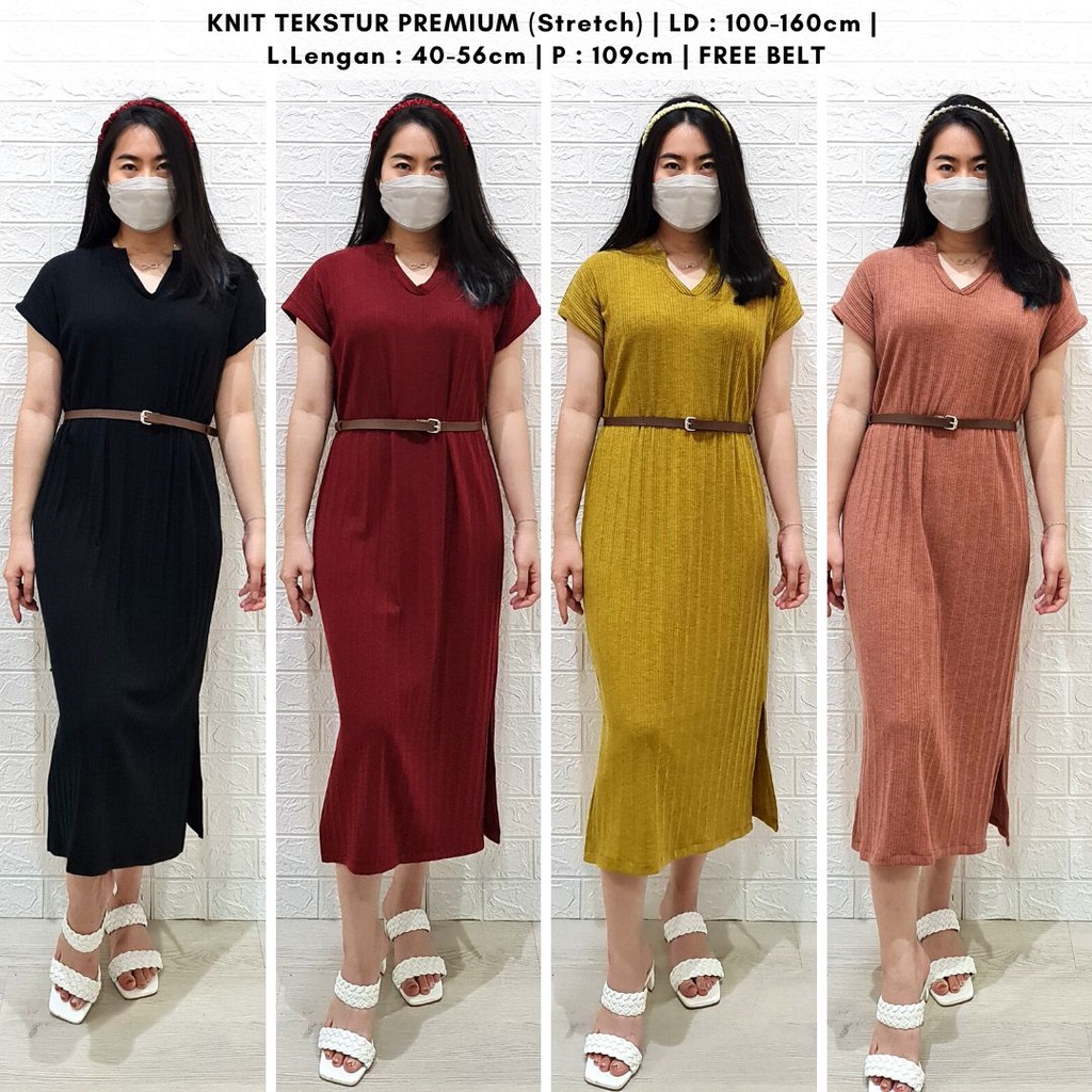 ready 4252 eleanor knit midi dress casual dress natal rib bumil friendly free belt