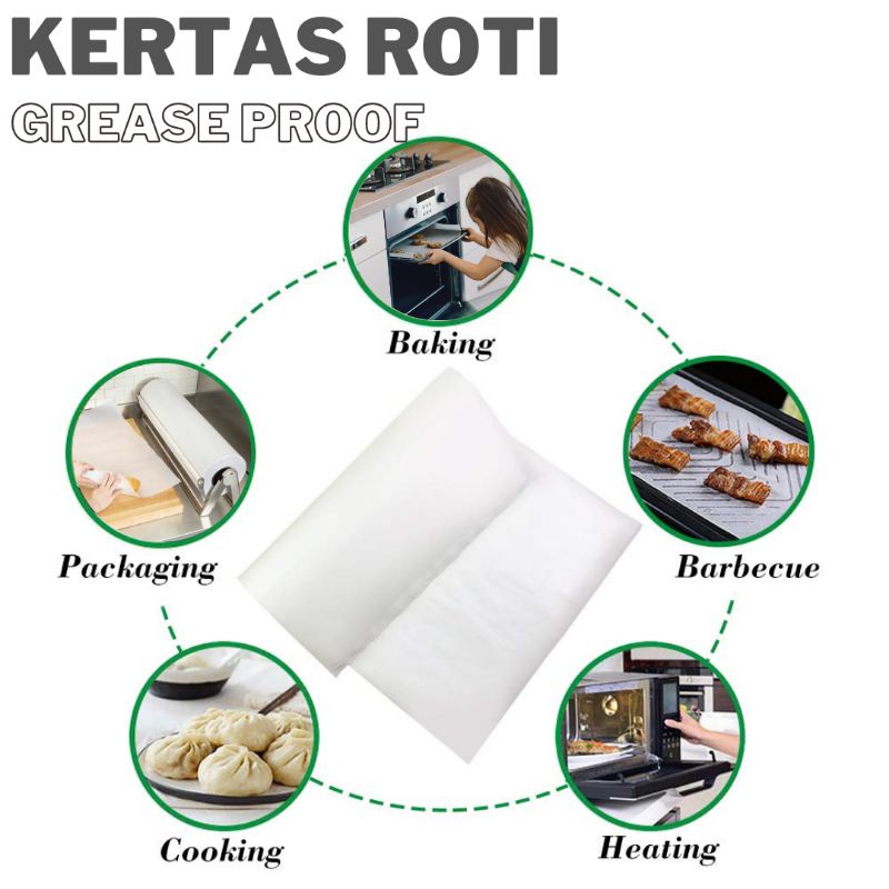 (Cetak Logo 18x25cm) Kertas Roti Foodgrade Baking Paper Graseproof Bungkus Makanan Burger dll Perlengkapan  Kemasan Packing Hampers Kado By Aqilsolution