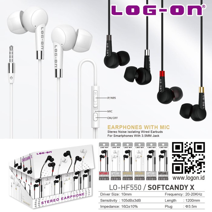 EARPHONE - HANDSFREE SOFTCANDY X LO-HF550 STEREO EARPHONES UNIVERSAL MIC - LOG ON