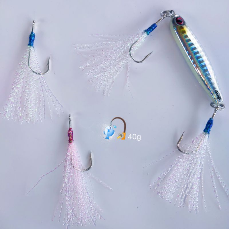 5/1PCS METAL JIG 40G & SABIKI KOTREKAN 6CM  Bahan Bulu Mutiara Kilap ✓ Bahan Bulu Mutiara Aurora Thr