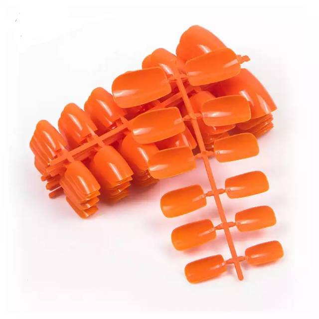 Kuku Palsu Fake Nails 12pcs Short Round Warna Orange