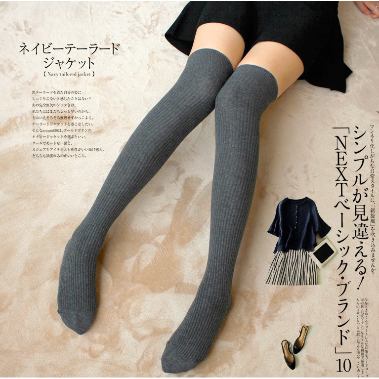 KT-06 Overknee Socks Kaos Kaki Sepaha Tebal Motif Garis stocking lolita cosplay