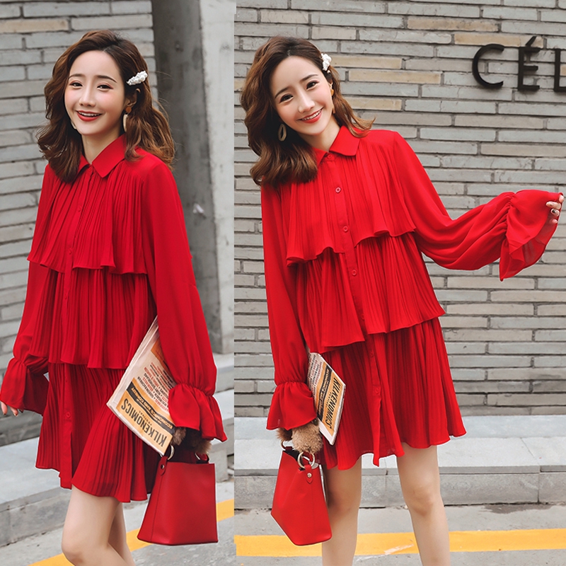 red shirt with bell sleeves