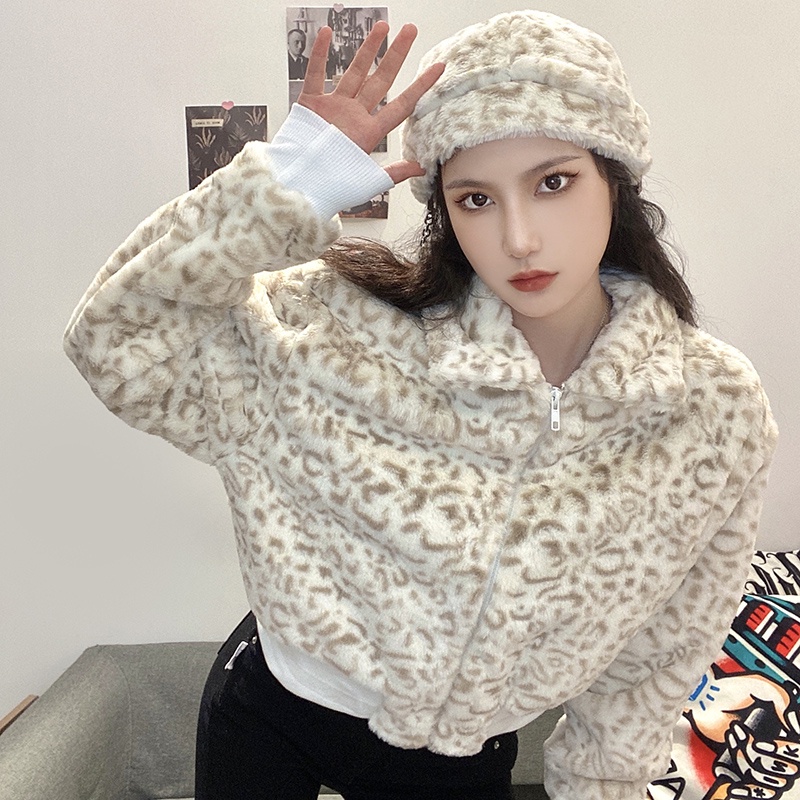 #Sisjuly# Super cute leopard print vitality girl zipper short jacket women warm new cardigan