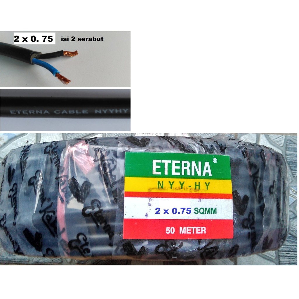 Hitam Kabel Listrik serabut 2 x 0.75 Eterna NYY HY 2x0,75mm