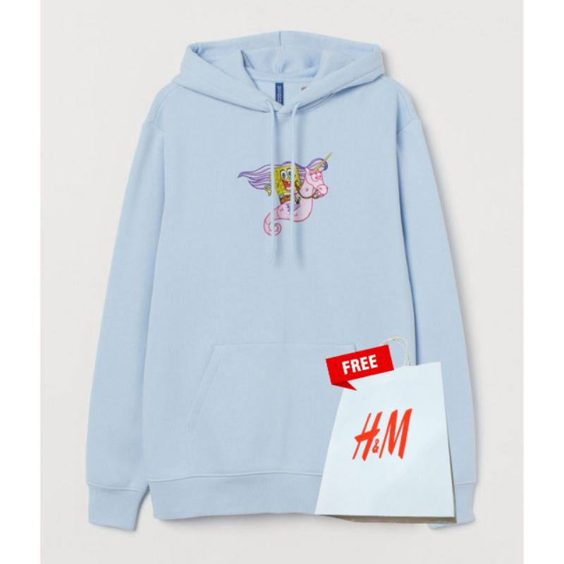 Hnm Hoodie Spongebob Unicorn Mystery Blue H&amp;M Wanita Cewek Pria Free Paper Bag