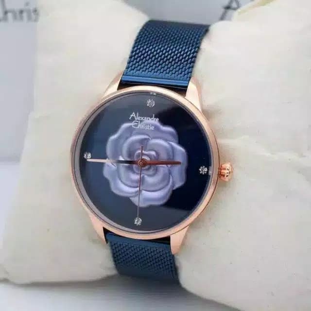 Jam tangan wanita Alexandre Christie AC 2723 AC2723 blue rosegold Original