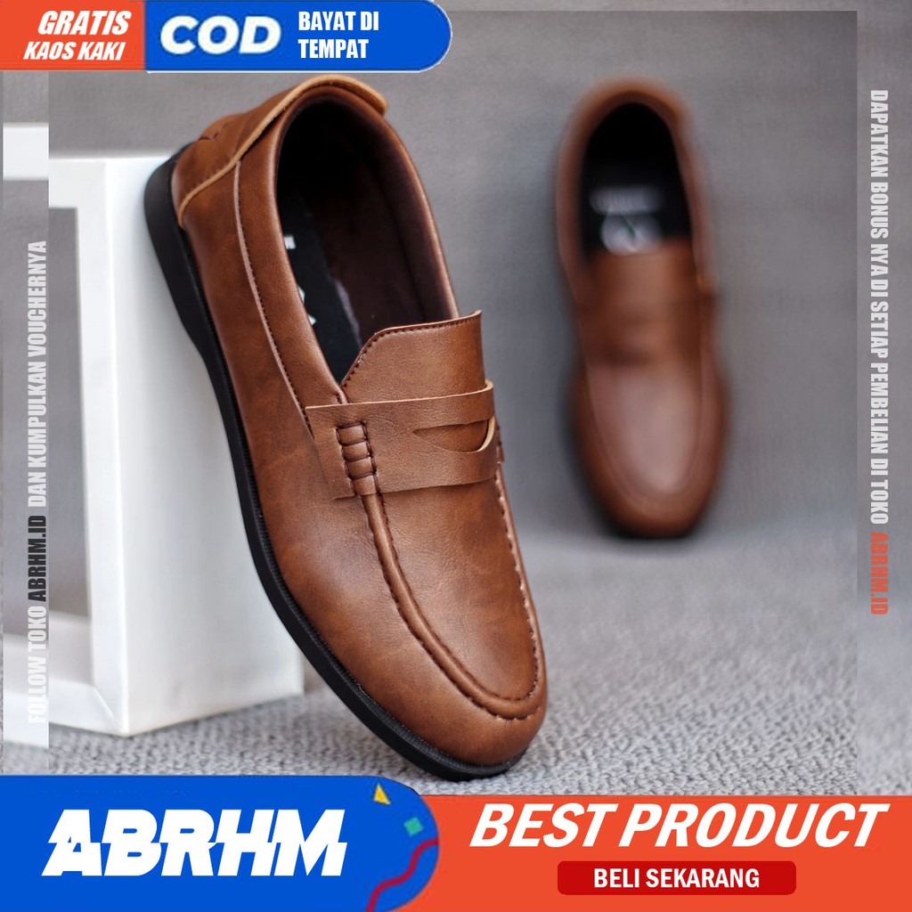 ABRHM X PECCO Sepatu Formal Pria Sepatu Pria Casual Pantofel Kulit Syntetic Sepatu Kasual Cowok / Cowo Oxford Kerja Kantor Kuliah Kondangan Gaya Keren Kekinian Original Murah Terlaris