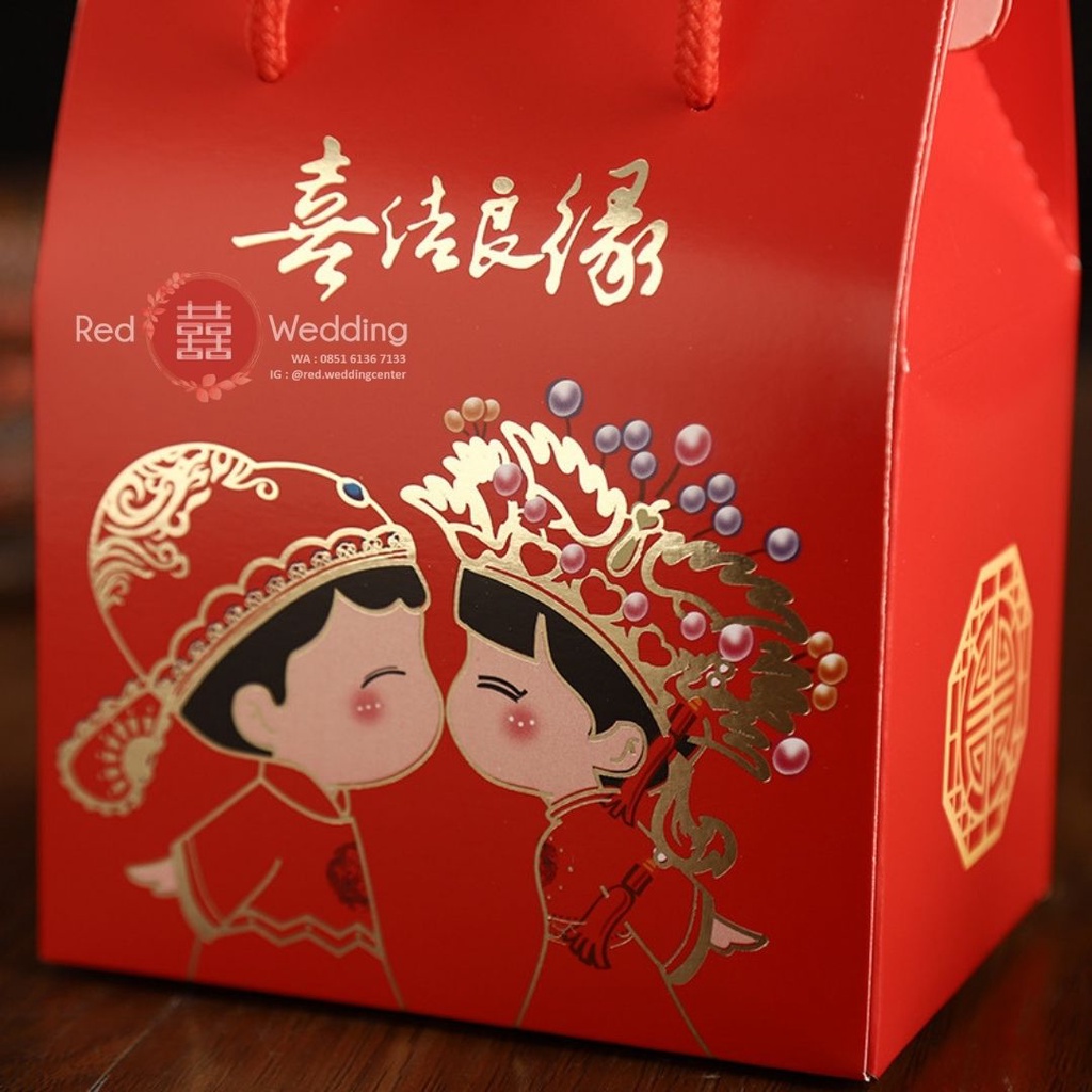 [Motif Couple Doll] KOTAK PAPERBAG Souvenir Merah Shuang Xi Wedding / Teapai / Sangjit