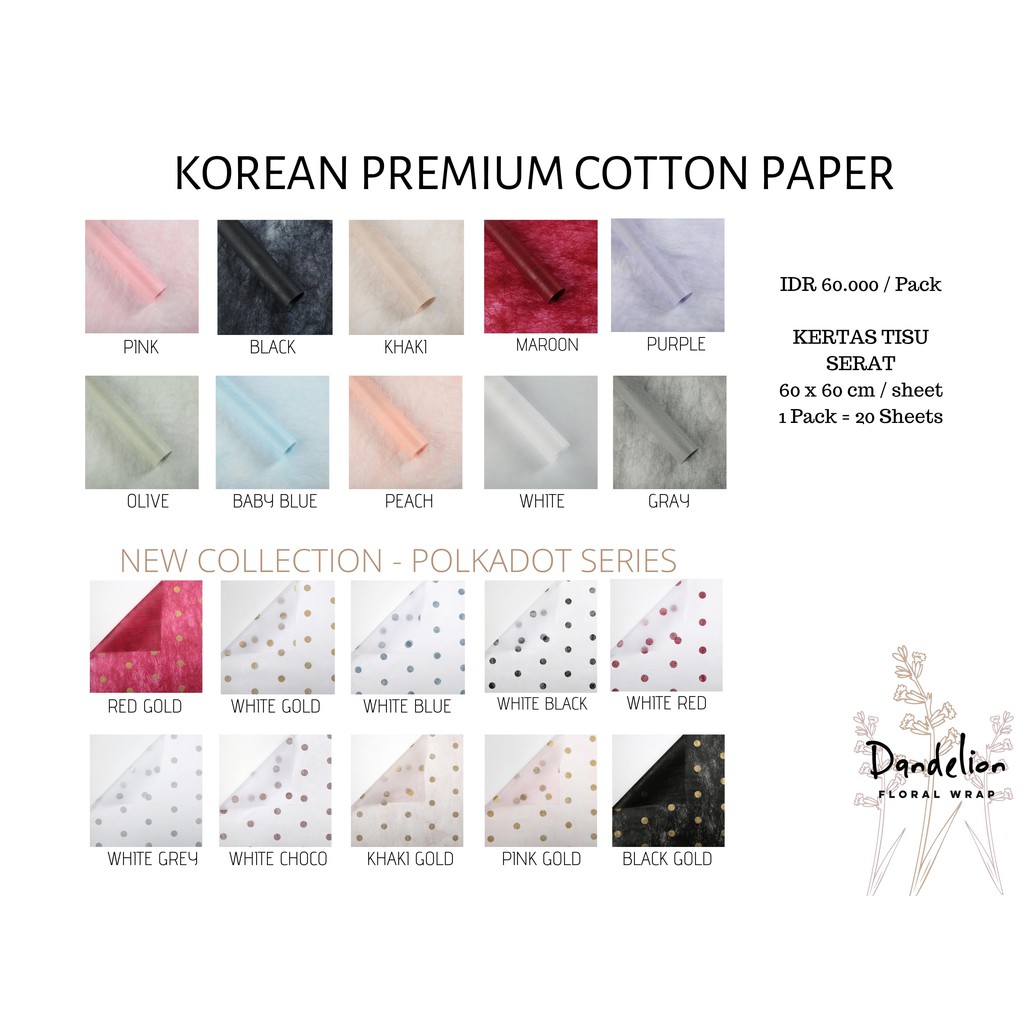 

FLOWER WRAPPING KOREAN PREMIUM COTTON PAPER KERTAS BUKET TISSUE SERAT PEMBUNGKUS BUNGA (ECER)