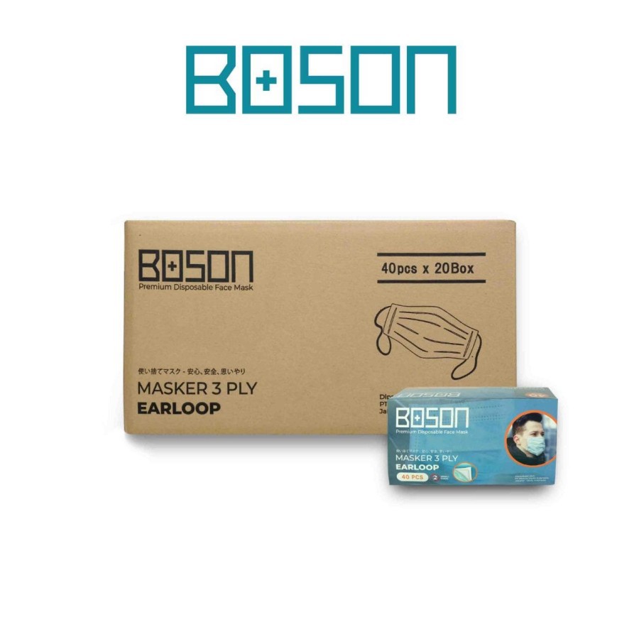 BOSON Masker Earloop 3 Ply Non Medis - Disposable Face Mask - KARTONAN