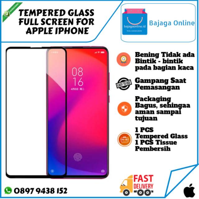 TEMPERED GLASS FULL SCREEN FOR APPLE IPHONE | Shopee Indonesia