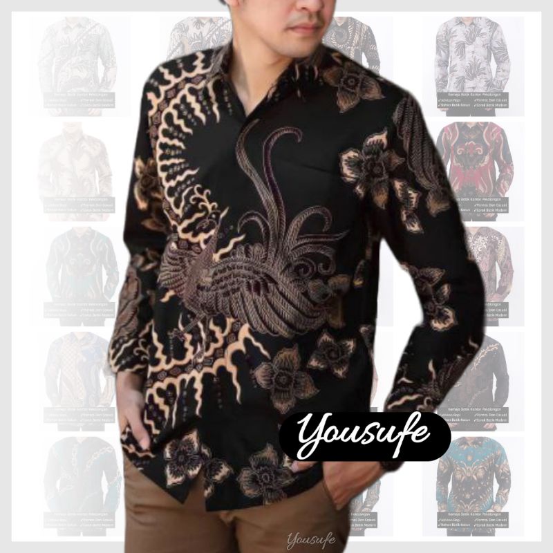 Kemeja Batik Pria Lengan Panjang Warna Hitam Halus Katun Terbaru Tidak Luntur Nyaman Premium Motif Pernikahan Hajatan Pernikahan Kelabang Hitam Kemeja01