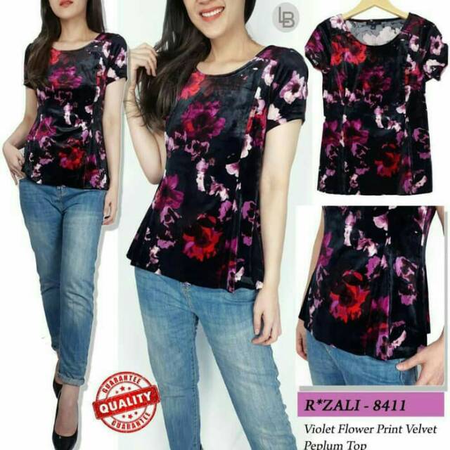 Blouse velvet violet flower roz ali