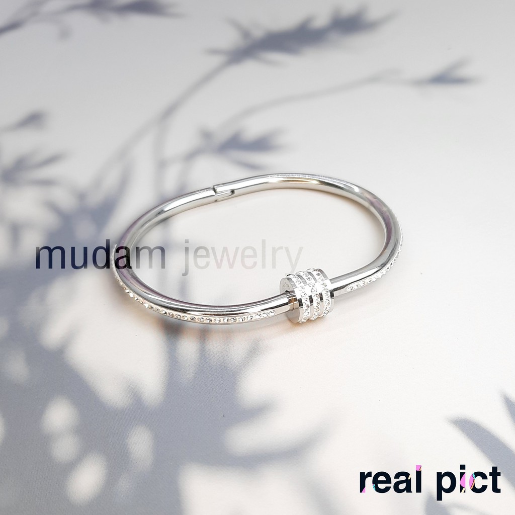 Gelang Ring Putar Kristal Putih Titanium Tersedia Warna Rose Gold, Gold dan Silver