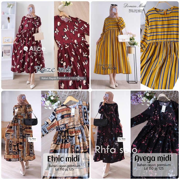 DRESS MIDI KATUN RAYON / 17.7 / HIMA LEOSY HALLE ZETTA DHEE QINAN HANA HAESA RICHIA LORA RAIZE DOMICA ETNIC AVEGA / LD 110 CM / ALLSIZE / ALICE