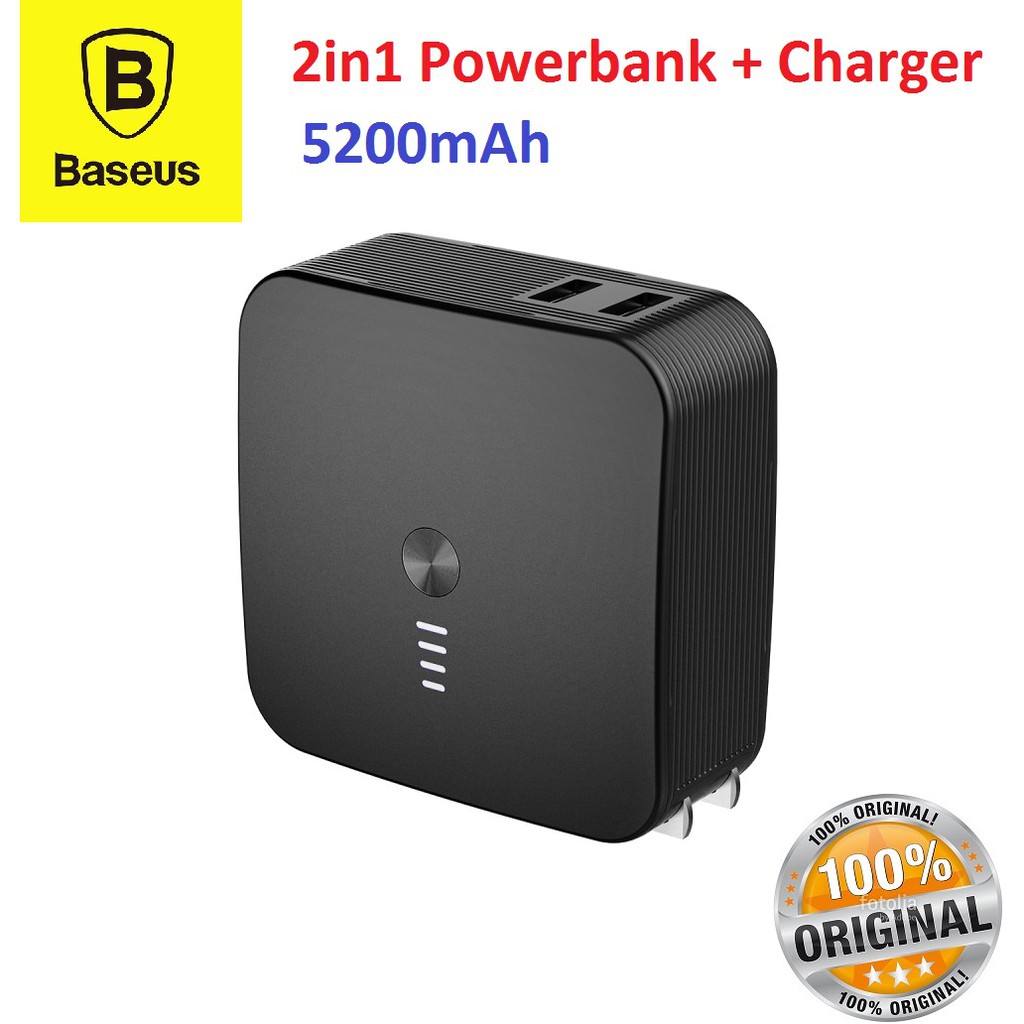 Charger Baseus Dual Mode Charger + Powerbank 2in1 5200mAh Original 100%