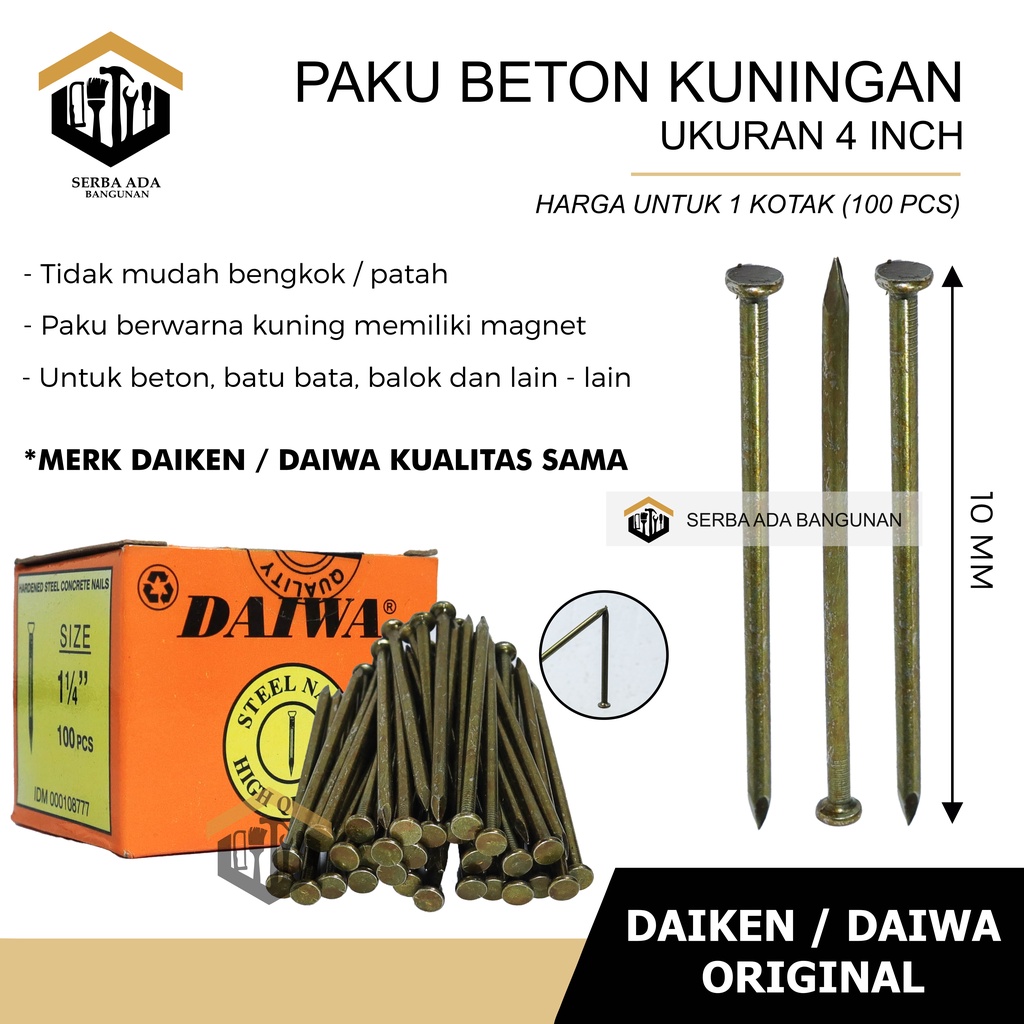 PAKU TEMBOK BETON KUNINGAN DAIWA DAIKEN DINDING BESI SIZE 1 - 11/2 - 11/4 - 2 - 21/2 - 3 - 4 INCH / HARGA 1 KOTAK FULL