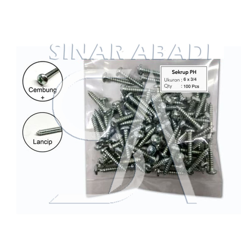 SEKRUP PH 6 x 3/4 - SKRUP PH 6x3/4 BAUT TAPPING ISI 100 PCS