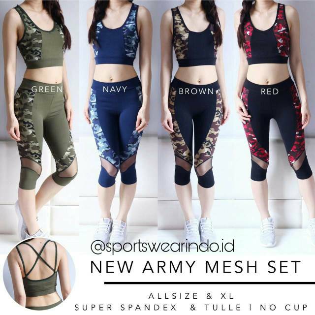 NEW ARMY MESH SET Baju  Olshop  Terbaik Baju  Senam Import 