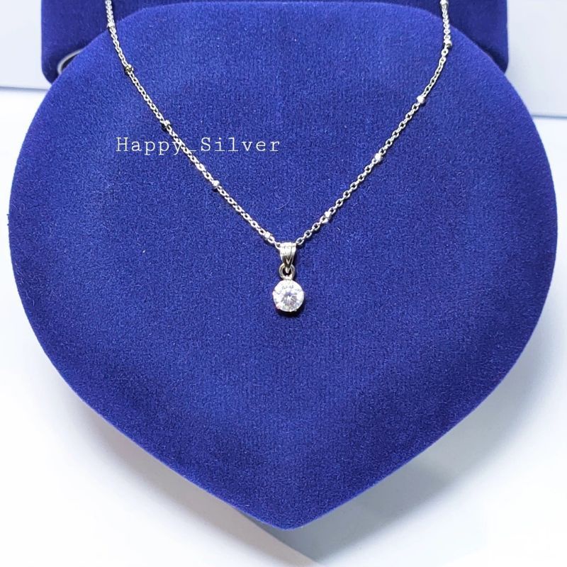 SET KALUNG PERAK ASLI SILVER 925 - LAPIS EMAS PUTIH - MODEL LIONTIN DESY/ SOLITAIRE - PERHIASAN PERA