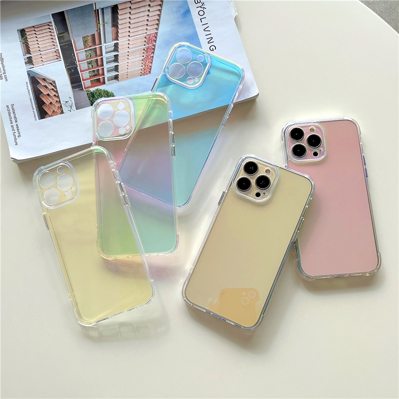 Hard Case Transparan Warna Gradasi Untuk iPhone 12 13 Pro MAX 11 Pro MAX X XS MAX XR