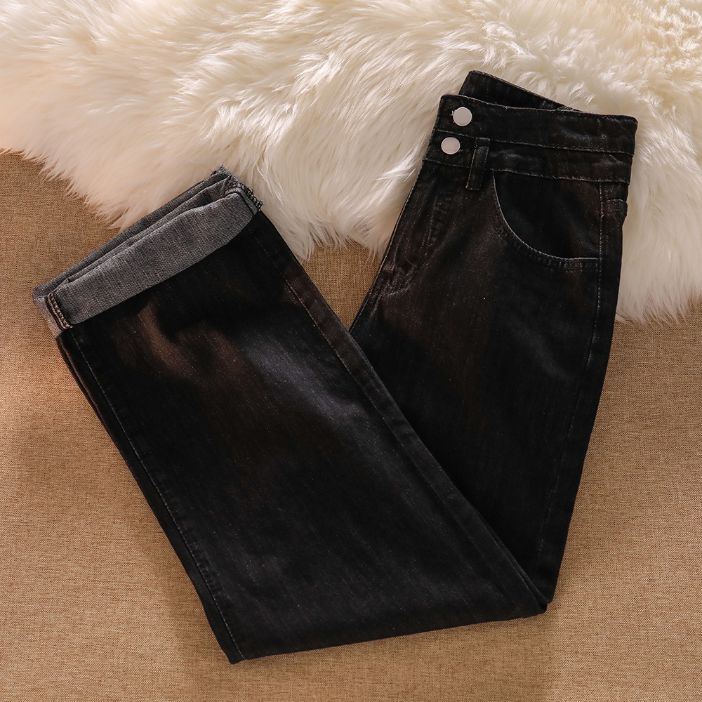 Korean Celana Panjang Hitam Jeans/Highwaist Straight Loose Jeans/Celana Jeans Wanita