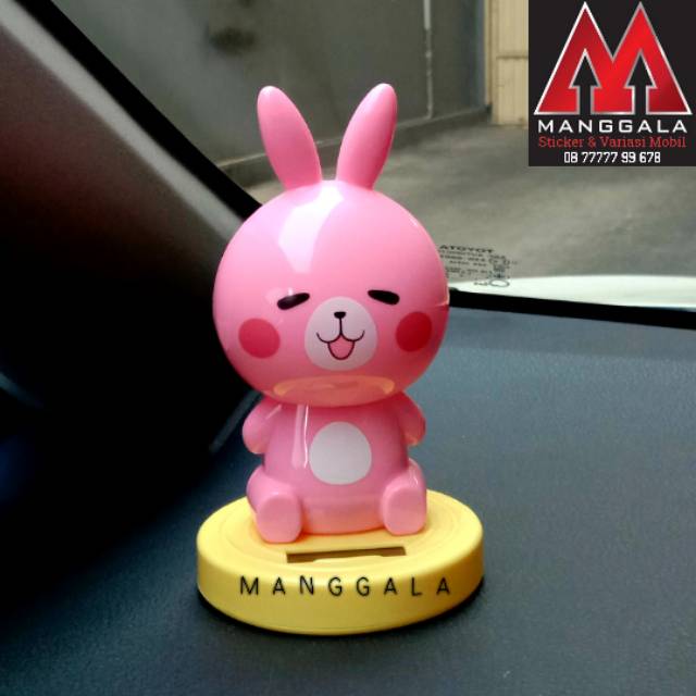Boneka Pajangan Solar Goyang Dashboard Mobil Line Kelinci Rabbit Bunny Pink