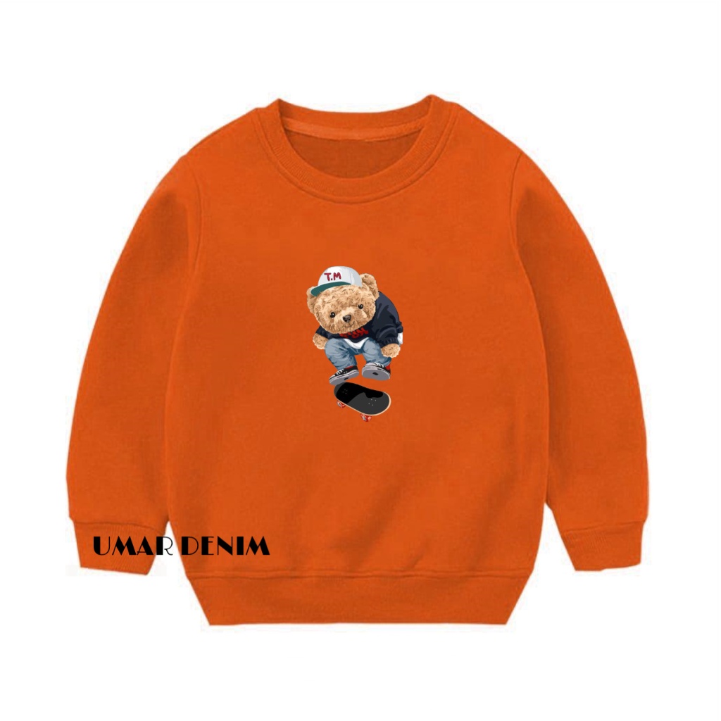 Sweater Crewneck Anak Balita Terbaru Motif T.M Skateboard Bear Bahan Fleece