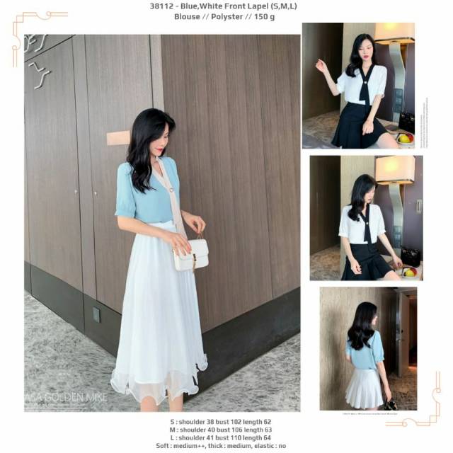 Blouse polos besar simpel putih biru dasi syal