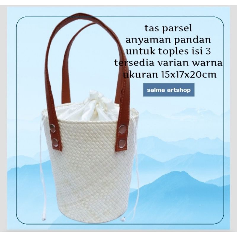

tas parsel anyaman pandan,tas hampers pandan toples isi 3 tali pinil