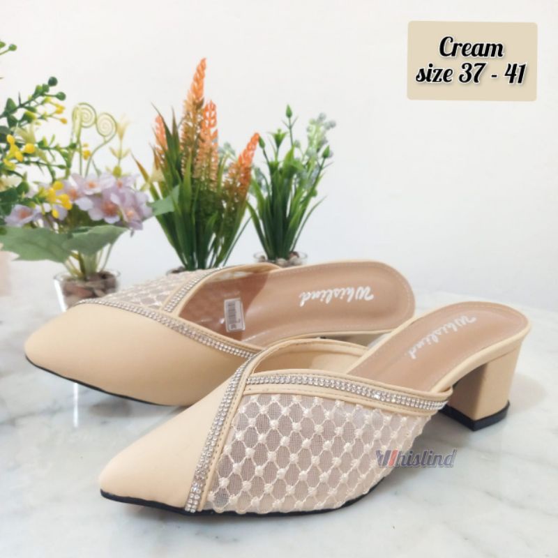 RANIA HELLS - SENDAL HELLS BROKAT HAK 5 CM SOL KARET MUTIARA | WEDDING SHOES