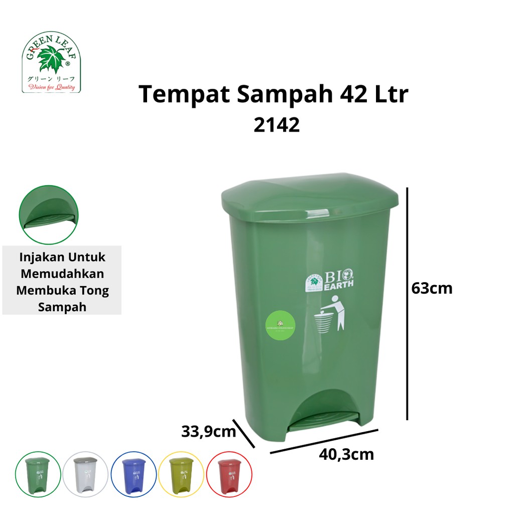 Tempat Sampah BIO Injak 42 Liter 2142 Green Leaf