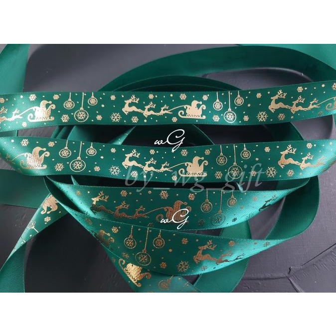 

{{{{}}] Pita Natal Christmas - Satin - Merah / Hijau - Emboss G; Panjang 25 yd