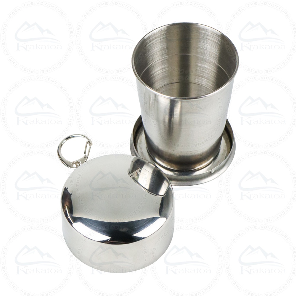 【COD】 TaffSPORT` Cangkir Lipat Stainless Steel` Gantungan Kunci Gelas` 3 Section Folded Mug