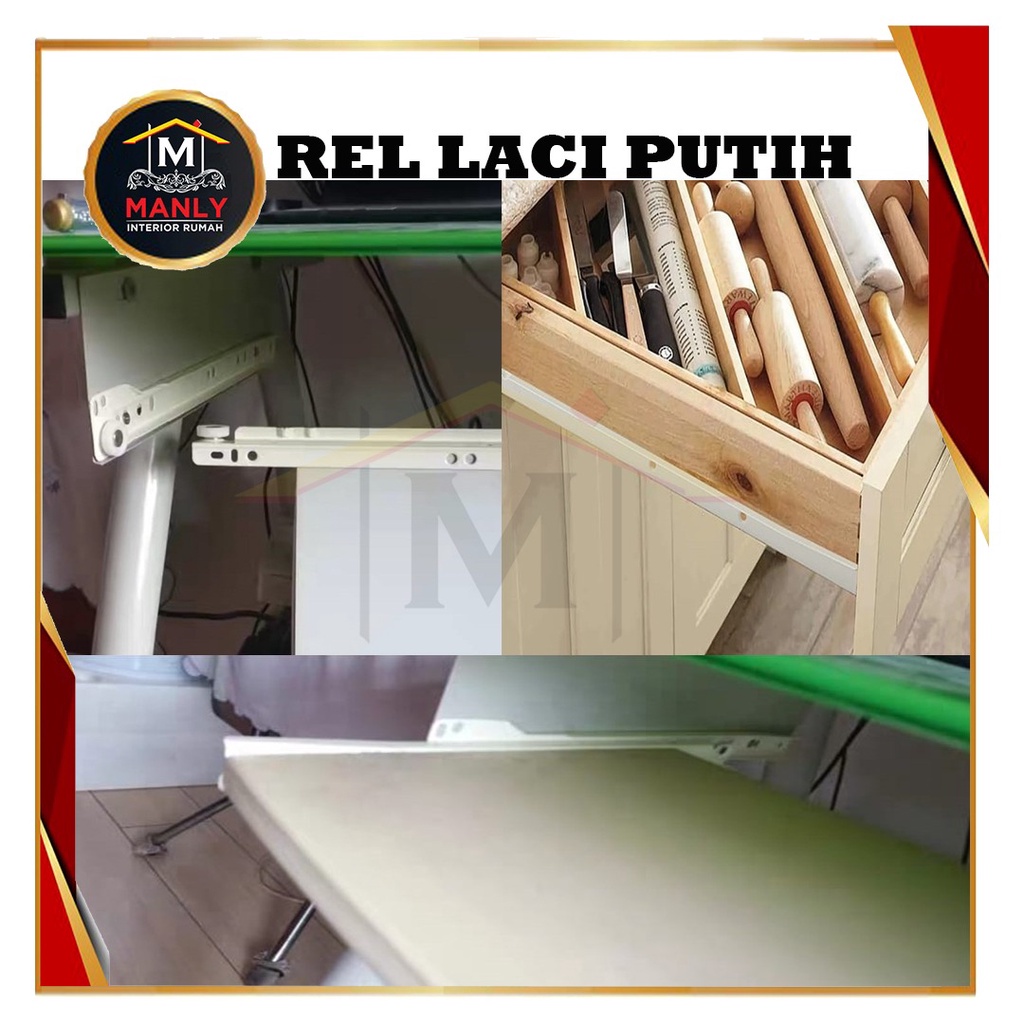 Rel Laci Lenaga By Huben 40 cm 1 set (2 pcs)... Biasa Roda Singel Track Putih Free Skrup