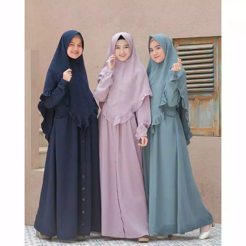 Elbina Syari S M L XL Set Gamis + Khimar Setelan Hijab Syar'i Termurah