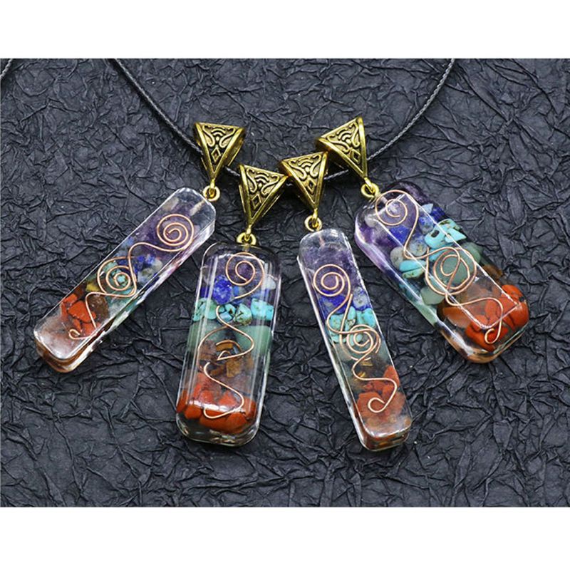 SIY  Merkaba 7 Chakras Crystal Stones Orgone Pendant Generator Energy Accumulator Orgonite Hex Chakra Pendant Necklace Unisex