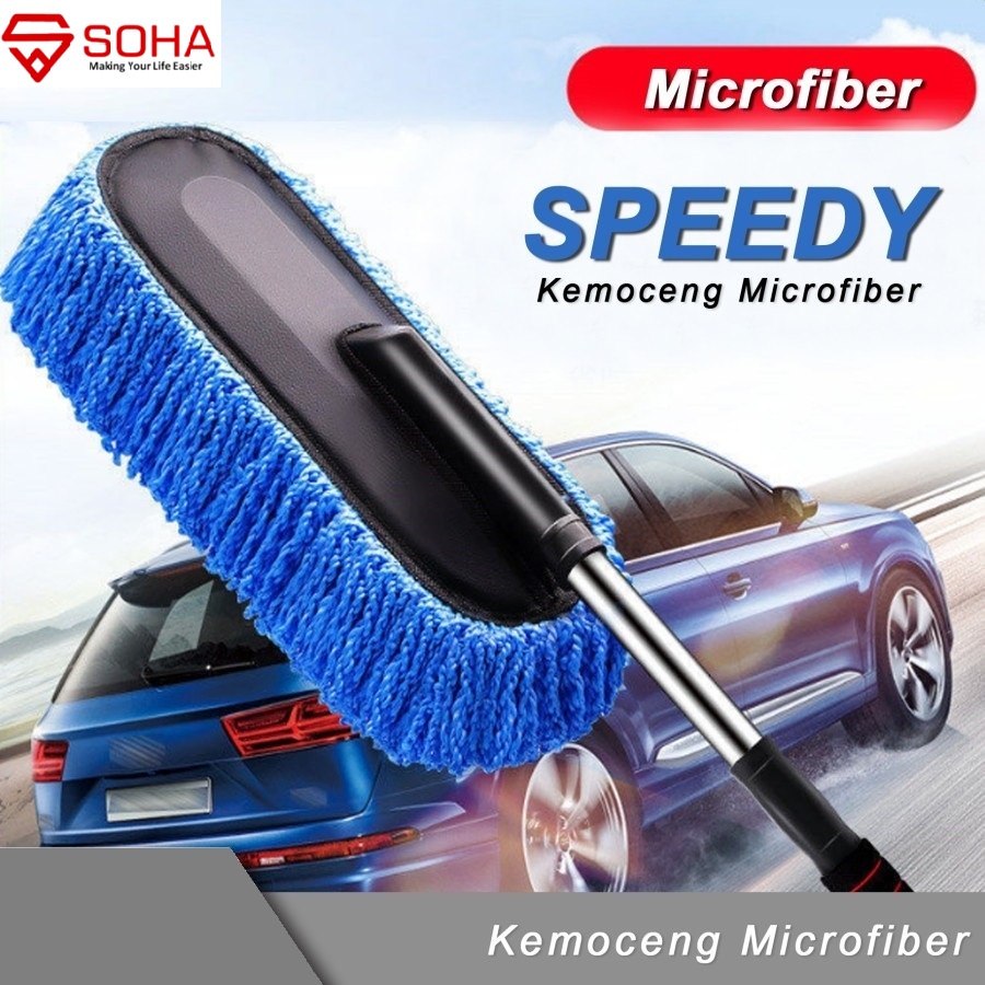 AM-16 Biru Kemoceng Microfiber Pembersih Debu Mobil Lap Cuci Bisa dipanjangkan Car Duster Pembersih Debu Rumah &amp; Mobil Bahan Cendol Lebar Tebal