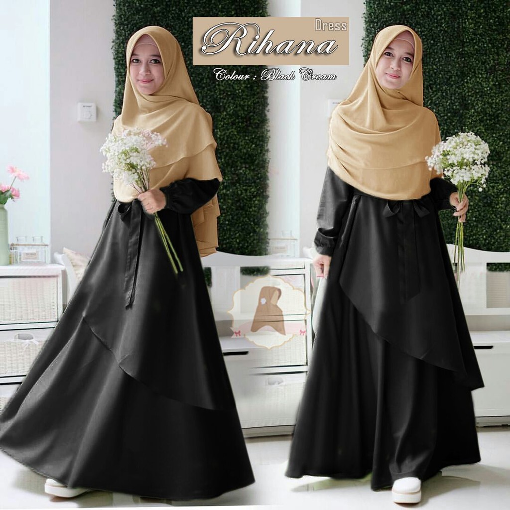 Baju Gamis Wanita Syari Set Hitam Polos
