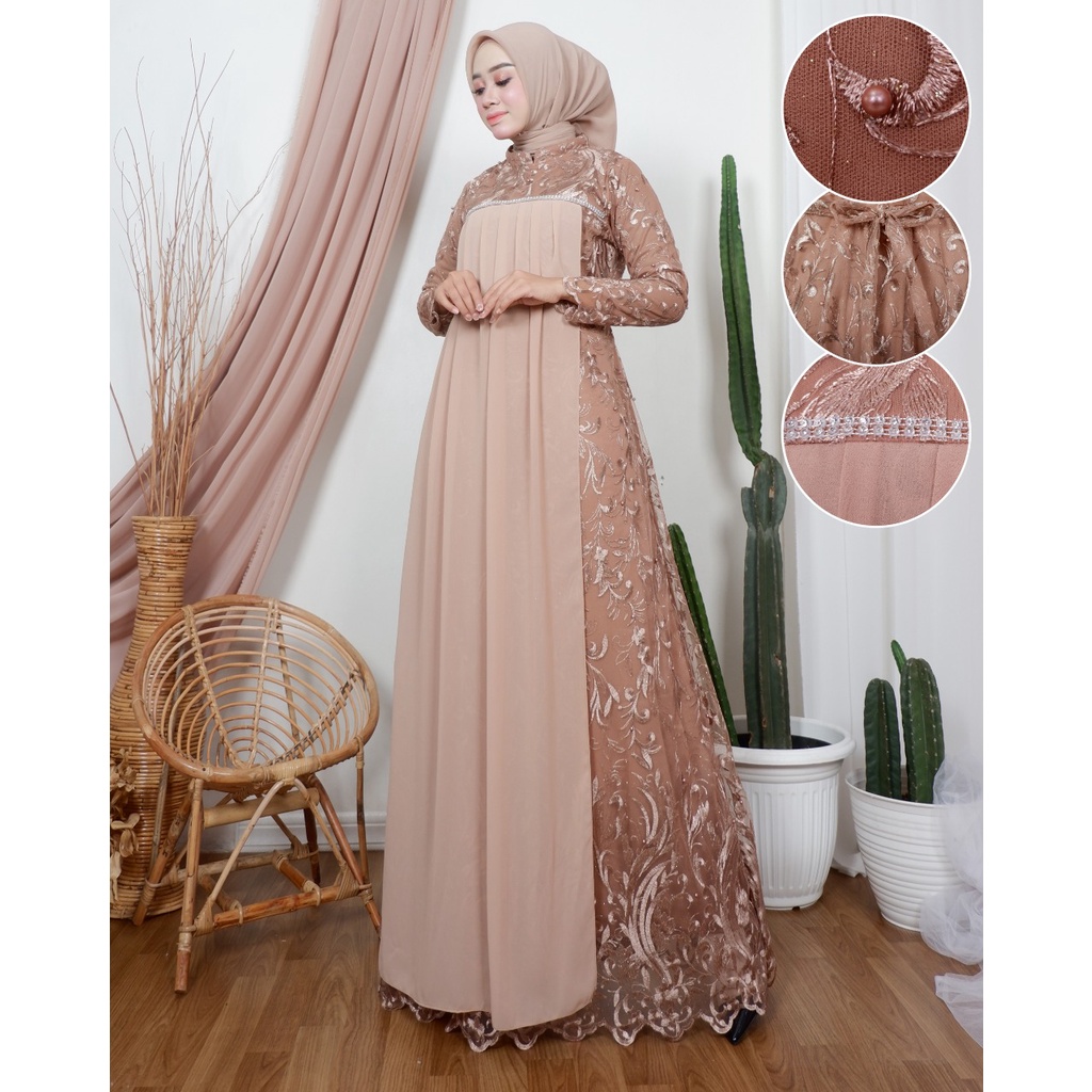 Dress Gamis Kebaya Cantik Modern Mix Ceruty Babydoll Gaun Pesta Kondatangan Wanita Mewah By santiank kebaya