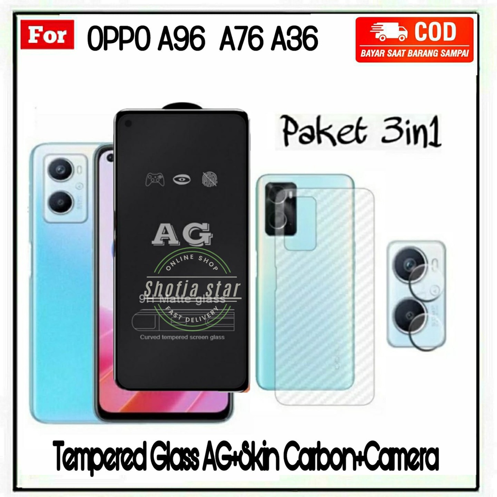 3IN1 TEMPERED GLASS MATTE OPPO A96 A76 A36 A95 4G A95 5G A74 4G TG LAYAR ANTI GLARE KACA FULL COVER