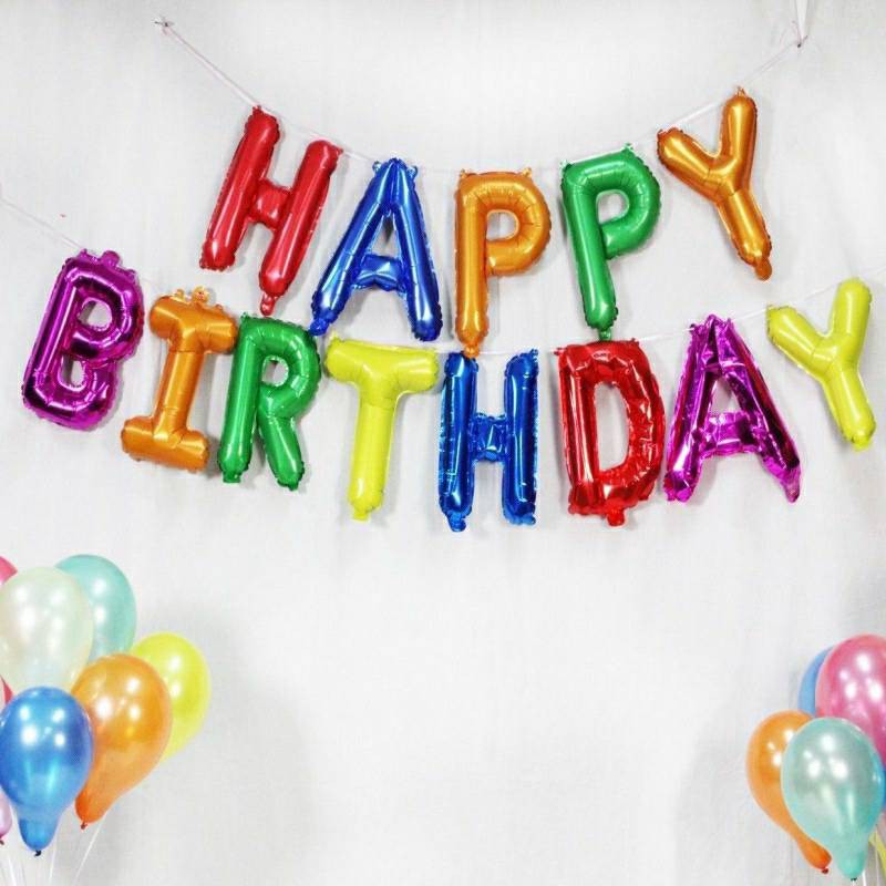 Paket Balon Huruf 40cm isi 1 Set Happy Birthday import / balon ulang tahun / balon foil ultah warna warni